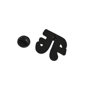 Black metal enamel math series pin with rubber clutch back on a white background