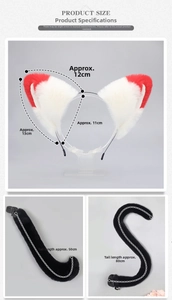 Detailed size specifications for handmade plush Lolita cat ears and fox tail accessory