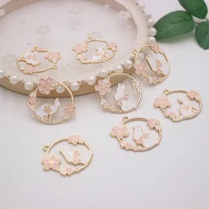 Enamel Alloy Pendants Cartoon Rabbit Cat Sakura Flower DIY Jewelry Making Charms For Necklace Bracelet Keyring
