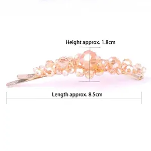 Elegant Korean style gold alloy hair clip with amber crystal beads in 8.5cm length