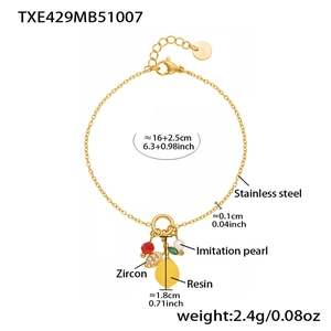 Tableau détaillé des tailles du bracelet citron en acier avec perles et zircons