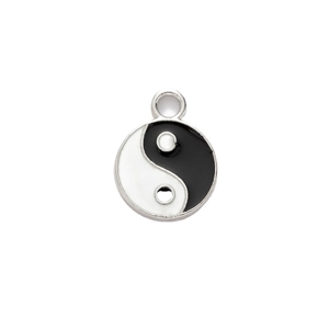 Traditional Yin Yang Tai Chi pendant in black and white enamel with silver alloy frame