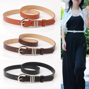 Women Thin Belt Faux Leather Simple Minimalism Alloy Pin Buckle Waist Belt For Jeans Suit Pants Dress Decorative Elegant