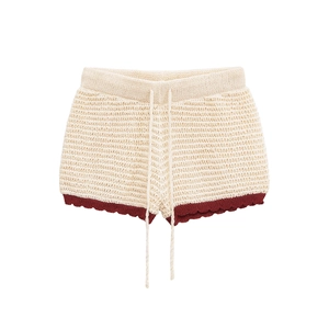 Knit polo shirt and shorts set with burgundy wavy trim and adjustable drawstring