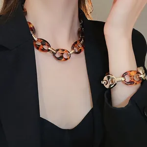 Collana Bracciale E Orecchini A Catena In Acrilico Tartarugato Leopardo Retrò Maglie In Lega Oro Gioielli Moda