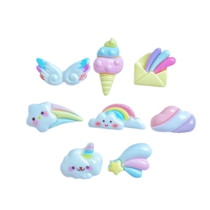 Mini pastel resin accessories including rainbow clouds and ice cream for DIY hair clips