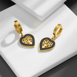 Boucles D'oreilles Cœur Arbre De Vie En Acier Inoxydable Doré Avec Incrustation De Nacre Bijoux De Mode