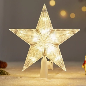Luminous LED Christmas tree star topper with warm white lights and battery base