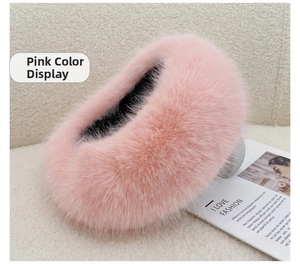 Pluizige neppe vos bont winter hoofdband hoed, zachte warme roze haarband voor vrouwen.