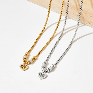Vintage Tree of Life heart necklaces in gold and silver with pave crystals and box chain
