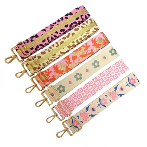 Adjustable Bag Shoulder Strap Polyester Fabric Metal Embroidered Floral Leopard Pattern Replaceable For Handbag