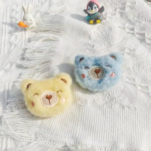 Cute plush bear brooch in yellow and blue colors for clothing and bag decoration