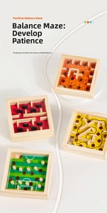 Detail view of 4-pack wooden ball maze toys for kids focused on balance and concentration