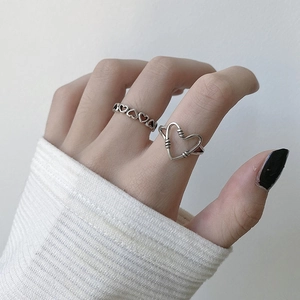 Vintage s925 silver hollow heart open rings set with minimalist stackable aesthetic