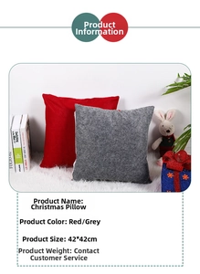 Detail of red and grey Christmas pillow covers in 42x42cm size with holiday festive patterns