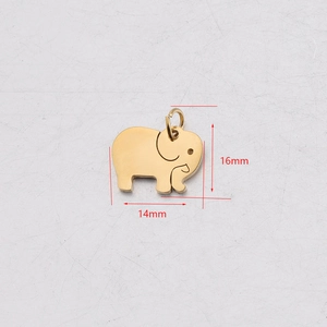 Polished gold elephant pendant charm made of stainless steel with 16x14mm dimensions