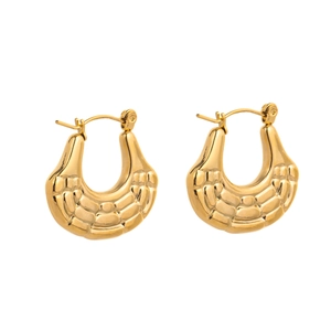 Polished 18K gold chunky hoop earrings with embossed texture and minimalist design
