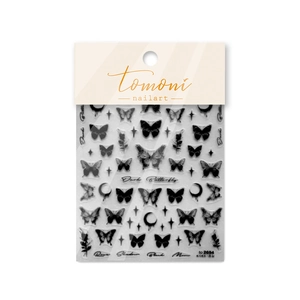 Adesivi per unghie Dark Butterfly con farfalle nere e motivi di luna crescente