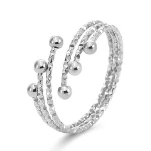 Three-layer wavy stainless steel ring with polished silver beads in open design