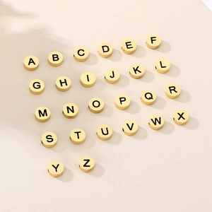 Polished golden stainless steel round letter beads A-Z for DIY jewelry making