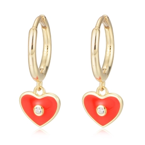 S925 silver gold hoop earrings with red heart pendants and small inlaid crystal