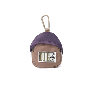 Nylon mini storage pouch with carabiner in brown and purple featuring D.I.G embroidery