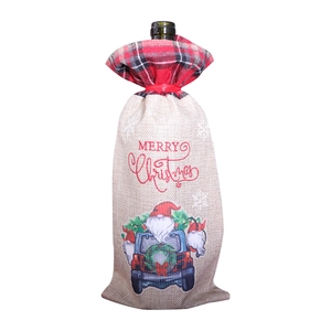 Housse de bouteille de vin en toile avec cordon écossais rouge et motif de Noël