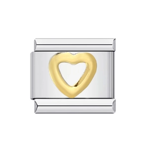 Modular stainless steel Italian charm bracelet link with gold heart design