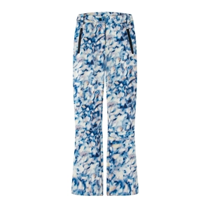 Blue and white abstract print ski pants for women with pockets and windproof fabric