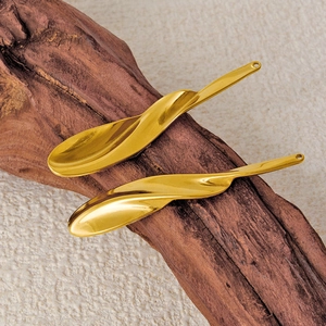 Minimalist 304 stainless steel gold wavy leaf pendants with glossy metallic finish