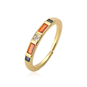 Minimalist gold plated copper ring with colorful zircons in a geometric open design