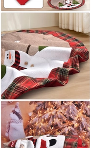 Détails de la jupe de sapin de Noël en toile de jute avec broderies bonhomme de neige et Père Noël