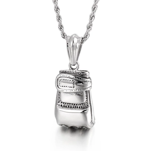 Punk style silver stainless steel boxing glove pendant necklace with twist chain