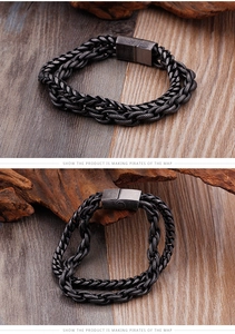 Macro shot of retro double-layer keel and twisted chain bracelet with magnetic clasp