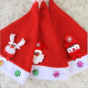 Bonnet De Noël Rouge Blanc Tissu Brossé Dessin Animé Père Noël Bonhomme De Neige Renne Appliqué Accessoire De Fête Adultes Enfants