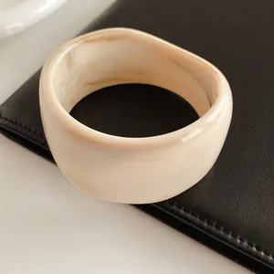 Wide Acrylic Bangle Marble Pattern Irregular Geometric Minimalist Bold Bracelet For Women Fashion Jewelry Accessory