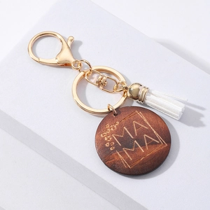 Walnut wood Mama keychain with white leather tassel and gold metal ring for Mother's Day