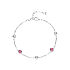 Elegant s925 silver bracelet featuring red and white round gemstones with adjustable chain