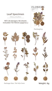 Detailed PET stickers set featuring transparent dried flowers and vintage wax seal motifs