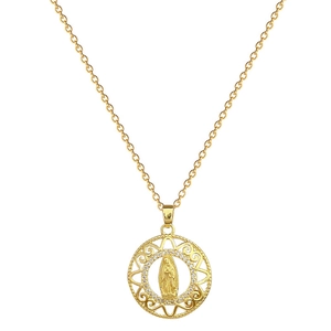 Luxurious gold titanium steel necklace featuring a sparkling pavé crystal portrait pendant