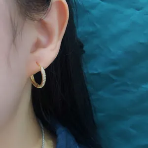 Large gold S925 sterling silver hoop earrings with sparkling zircon diamonds for women