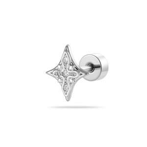 Minimalist silver screw back earring with micro-paved zircon star shape for cartilage piercing
