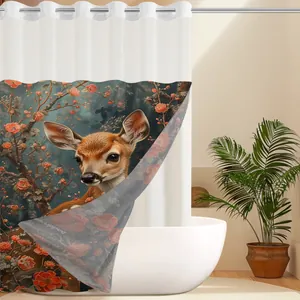 Close-up of cute forest deer print on double-layer waterproof polyester shower curtain