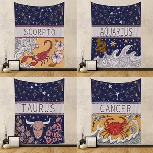 Zodiac Tapestry Wall Hanging Polyester Astrology Signs Aesthetic Bohemian Mysterious Room Decor Background Cloth