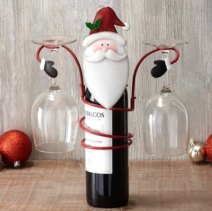 Christmas Santa Clause metal wine bottle and glass holder for holiday table decoration