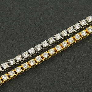 Hip hop tennis chain necklace set in silver and gold with sparkling cubic zirconia stones