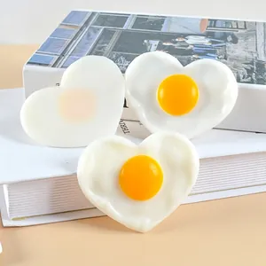 Heart Shaped Fried Egg Keychain Simulation Food Model PVC Fake Sunnyside Up Egg Bag Pendant Creative DIY Gift Decor