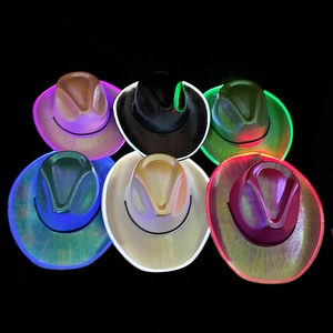LED neon cowboy hats in six colors with glowing fiber optic brims for rave parties