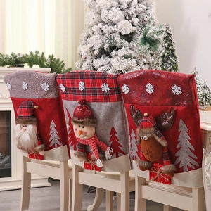 Christmas Chair Covers 3D Cartoon Santa Snowman Reindeer Non-Woven Faux Leather Home Dining Room Kitchen Party Decor