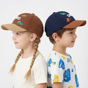 Kids cotton baseball cap with DINO dinosaur embroidery in color block stitching